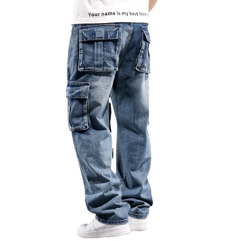 American Multi-pocket Workwear Jeans Men's Wide Leg Loose Plus Size