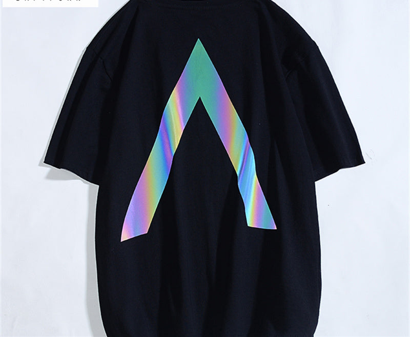 All-match Colorful Reflective T-shirt Men's New Half-sleeved Top